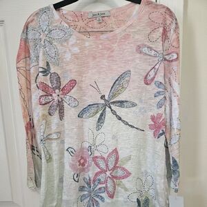Jess & Jane Women's Long Sleeve Floral Top - Multicolor